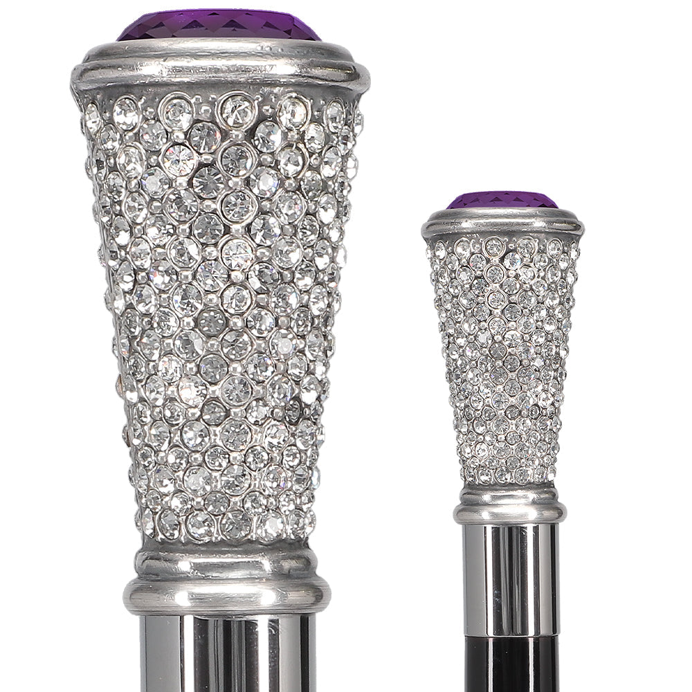 Swarovski Crystal Encrusted Elongated Knob Walking Stick with Purple Stone Alpaca Silver Walking Sticks - Tophatter Daily Deals