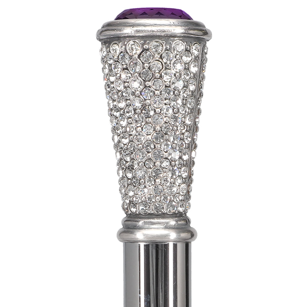 Swarovski Crystal Encrusted Elongated Knob Walking Stick with Purple Stone Alpaca Silver Walking Sticks - Tophatter Daily Deals