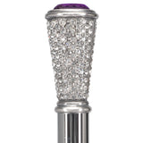 Swarovski Crystal Encrusted Elongated Knob Walking Stick with Purple Stone Alpaca Silver Walking Sticks - Tophatter Daily Deals