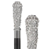 Silver 925r Swarovski Crystal Encrusted Elongated Knob Walking Stick with Black Beechwood Shaft Alpaca Silver Walking Sticks - Tophatter Daily Deals