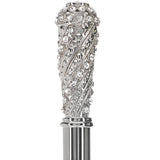 Silver 925r Swarovski Crystal Encrusted Elongated Knob Walking Stick with Black Beechwood Shaft Alpaca Silver Walking Sticks - Tophatter Daily Deals