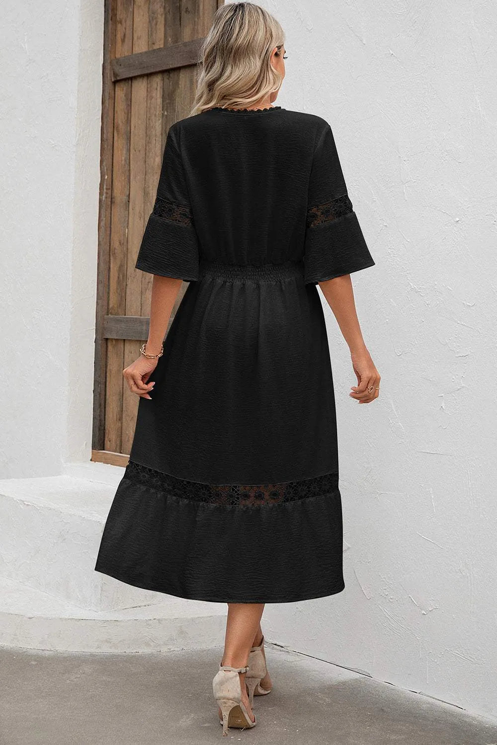 Cutout V-Neck Half Sleeve Midi Dress Casual Dresses - Tophatter Daily Deals