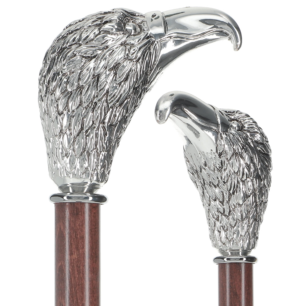 Silver 925r Hawk Head Walking Cane with Stained Beechwood Shaft and Collar Bird Walking Canes - Tophatter Daily Deals