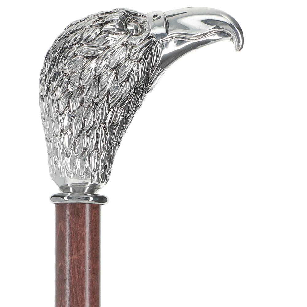 Silver 925r Hawk Head Walking Cane with Stained Beechwood Shaft and Collar Bird Walking Canes - Tophatter Daily Deals