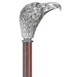 Silver 925r Hawk Head Walking Cane with Stained Beechwood Shaft and Collar Bird Walking Canes - Tophatter Daily Deals