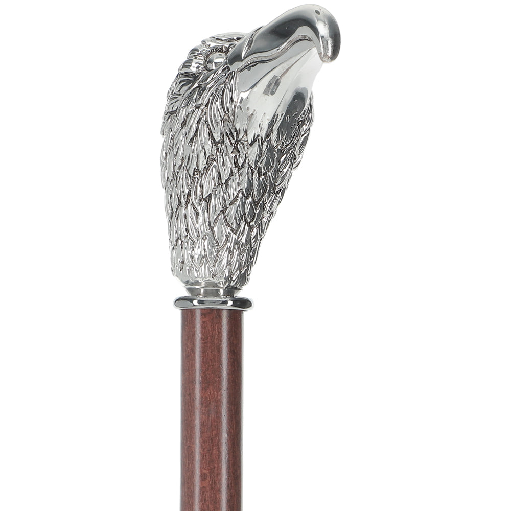 Silver 925r Hawk Head Walking Cane with Stained Beechwood Shaft and Collar Bird Walking Canes - Tophatter Daily Deals