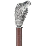 Silver 925r Hawk Head Walking Cane with Stained Beechwood Shaft and Collar Bird Walking Canes - Tophatter Daily Deals
