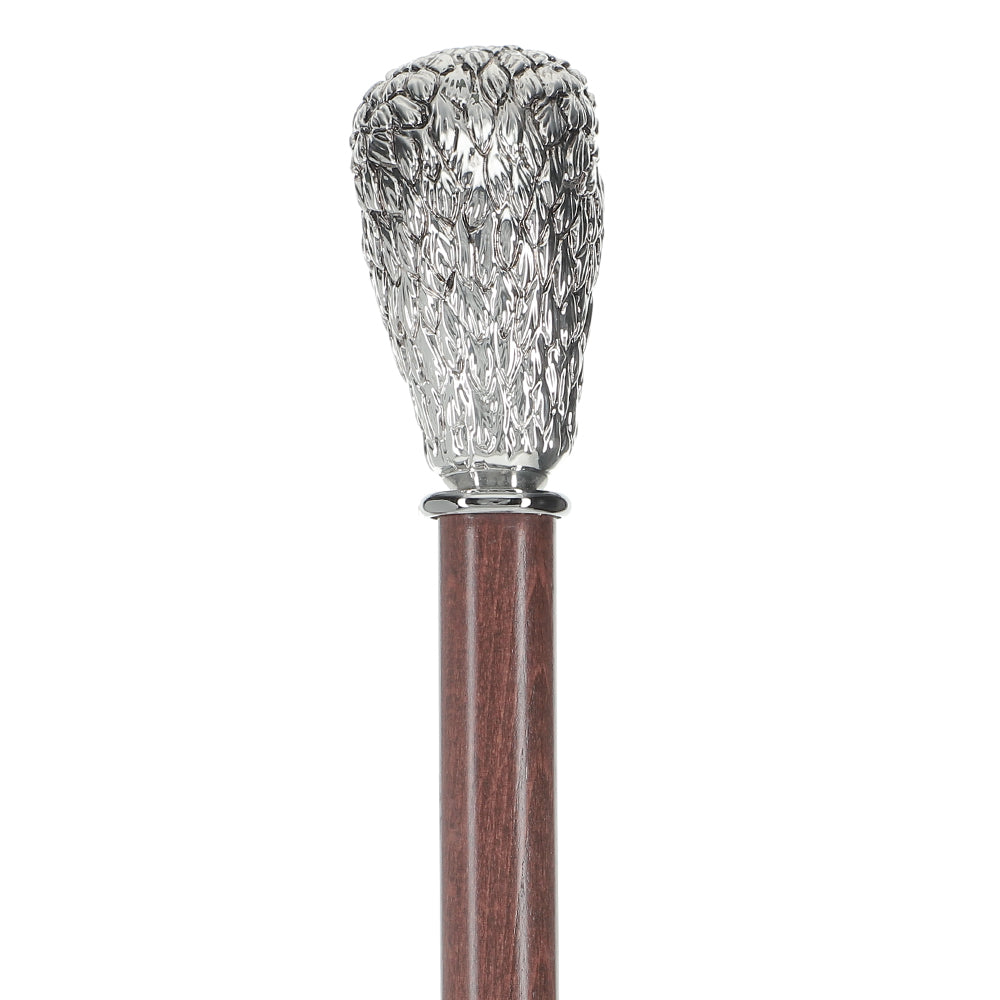 Silver 925r Hawk Head Walking Cane with Stained Beechwood Shaft and Collar Bird Walking Canes - Tophatter Daily Deals