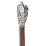 Silver 925r Hawk Head Walking Cane with Stained Beechwood Shaft and Collar Bird Walking Canes - Tophatter Daily Deals
