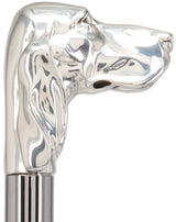 Silver Plated Hound Handle Walking Stick With Beechwood Shaft and Silver Collar Animal Handled Canes - Tophatter Daily Deals