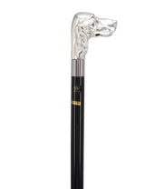 Silver Plated Hound Handle Walking Stick With Beechwood Shaft and Silver Collar Animal Handled Canes - Tophatter Daily Deals