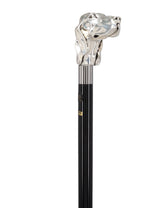 Silver Plated Hound Handle Walking Stick With Beechwood Shaft and Silver Collar Animal Handled Canes - Tophatter Daily Deals