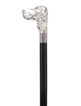 Silver Plated Hound Handle Walking Stick With Beechwood Shaft and Silver Collar Animal Handled Canes - Tophatter Daily Deals