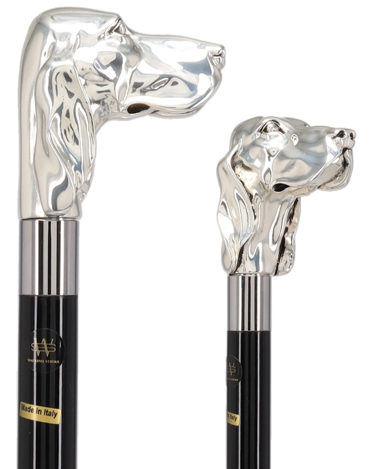 Silver Plated Hound Handle Walking Stick With Beechwood Shaft and Silver Collar Animal Handled Canes - Tophatter Daily Deals