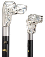 Silver Plated Hound Handle Walking Stick With Beechwood Shaft and Silver Collar Animal Handled Canes - Tophatter Daily Deals