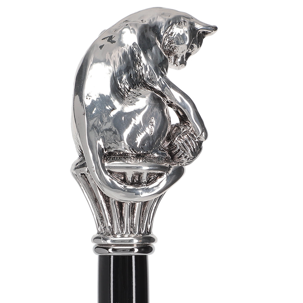 Italian Luxury: Cat with Yarn Stick, Crafted in 925r Silver Cat Walking Canes - Tophatter Daily Deals