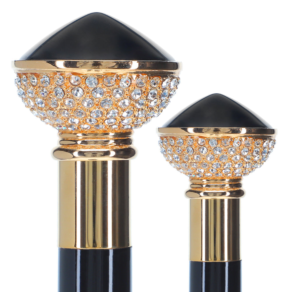 Black and Swarovski Crystal Encrusted Half Knob Walking Stick with Black Beechwood Shaft and Collar Rhinestones Walking Cane - Tophatter Daily Deals