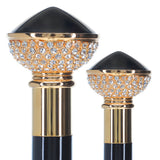 Black and Swarovski Crystal Encrusted Half Knob Walking Stick with Black Beechwood Shaft and Collar Rhinestones Walking Cane - Tophatter Daily Deals