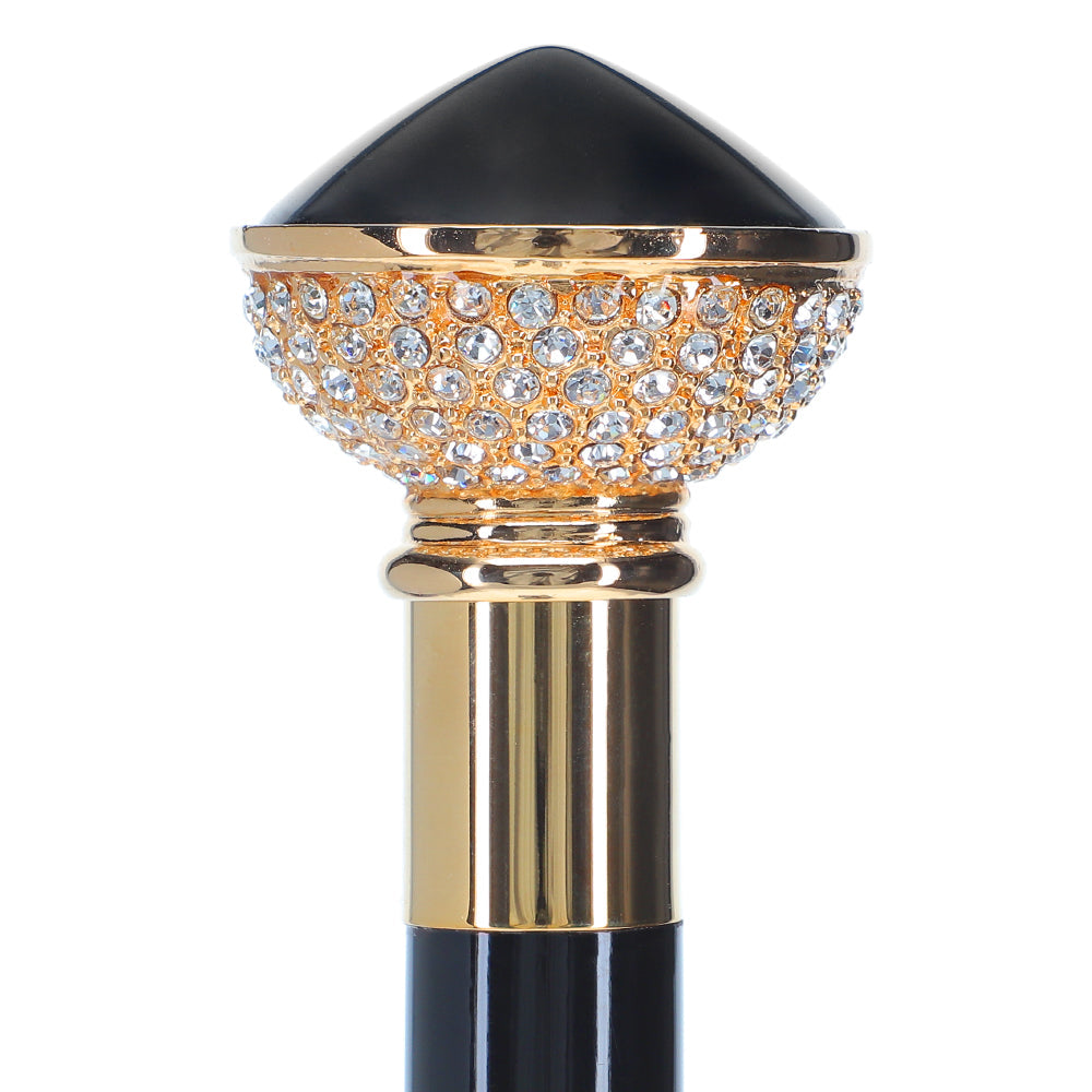 Black and Swarovski Crystal Encrusted Half Knob Walking Stick with Black Beechwood Shaft and Collar Rhinestones Walking Cane - Tophatter Daily Deals