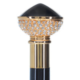 Black and Swarovski Crystal Encrusted Half Knob Walking Stick with Black Beechwood Shaft and Collar Rhinestones Walking Cane - Tophatter Daily Deals