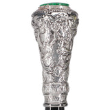 Silver 925r Knob Handle Walking Cane w/ Black Beechwood Shaft and Green Stone Pillbox Alpaca Silver Walking Sticks - Tophatter Daily Deals