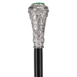 Silver 925r Knob Handle Walking Cane w/ Black Beechwood Shaft and Green Stone Pillbox Alpaca Silver Walking Sticks - Tophatter Daily Deals