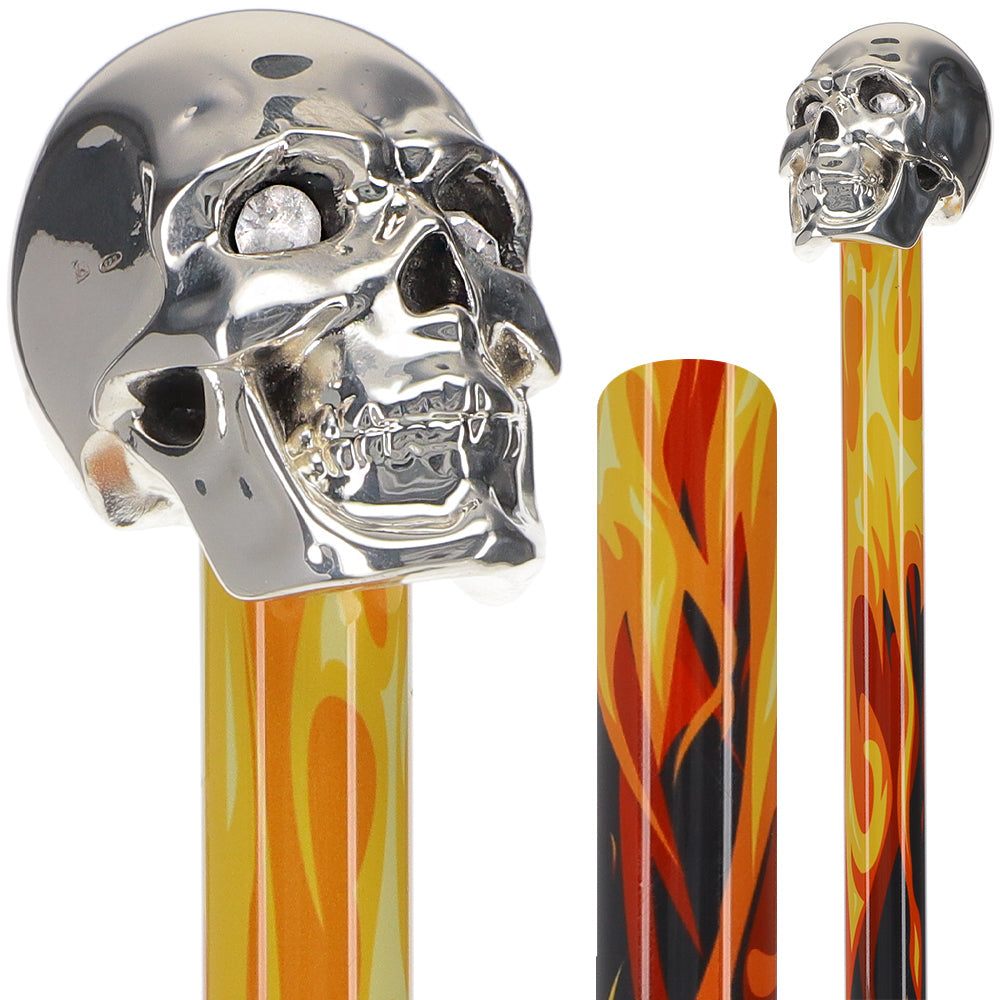 Silver 925r Skull Walking Stick With Swarovski Crystal Eyes Flame Shaft Skull Walking Canes Dragon Walking Canes - Tophatter Daily Deals