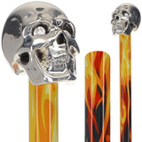 Silver 925r Skull Walking Stick With Swarovski Crystal Eyes Flame Shaft Skull Walking Canes Dragon Walking Canes - Tophatter Daily Deals