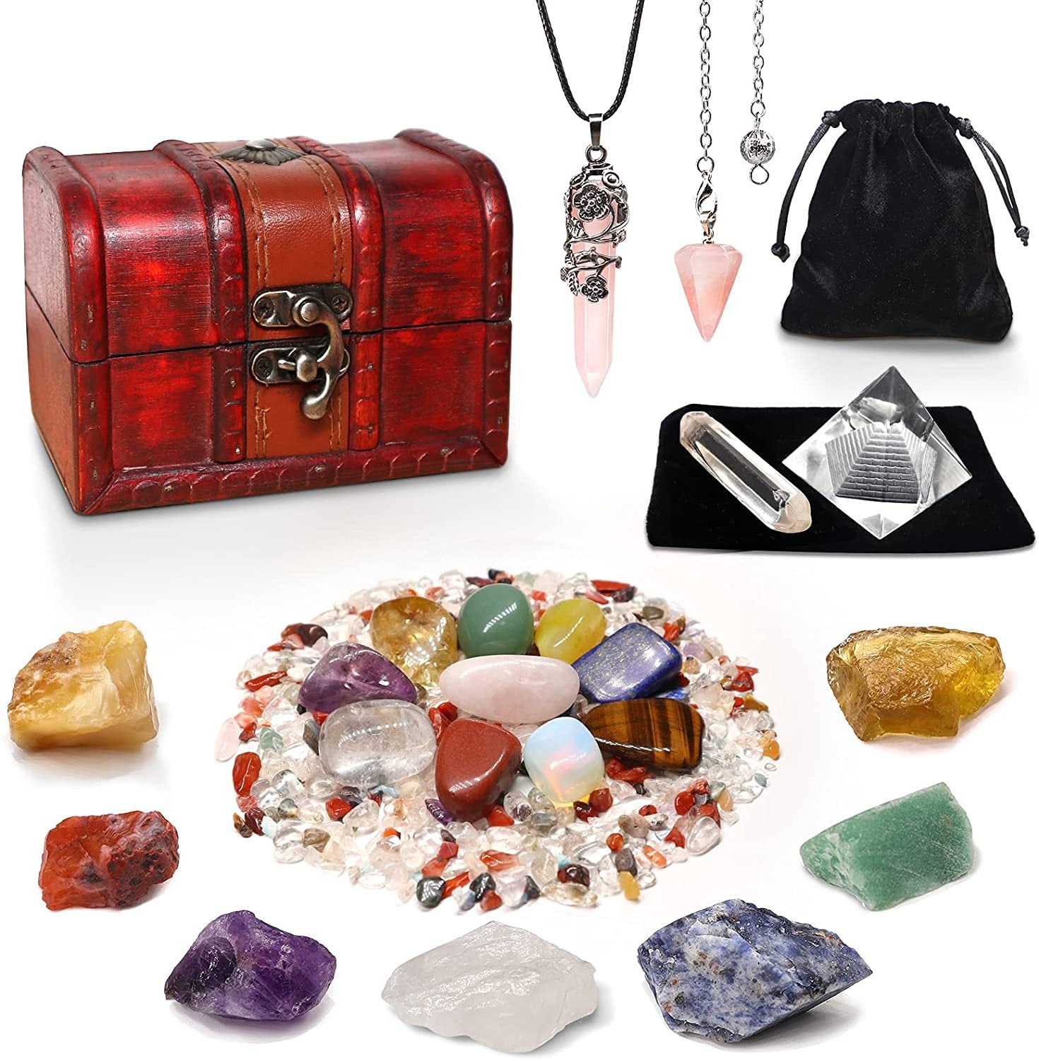 23 Piece Natural Crystal Stone Set Gift Box Seven Colors 0 - Tophatter Daily Deals