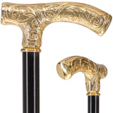 24K Gold Plated Embossed Fritz Handle Walking Cane with Black Beechwood Shaft and Collar Antique Vintage Walking Canes - Tophatter Daily Deals