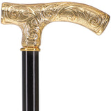 24K Gold Plated Embossed Fritz Handle Walking Cane with Black Beechwood Shaft and Collar Antique Vintage Walking Canes - Tophatter Daily Deals