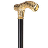24K Gold Plated Embossed Fritz Handle Walking Cane with Black Beechwood Shaft and Collar Antique Vintage Walking Canes - Tophatter Daily Deals