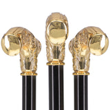 24K Gold Plated Embossed Fritz Handle Walking Cane with Black Beechwood Shaft and Collar Antique Vintage Walking Canes - Tophatter Daily Deals