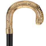 24K Gold Plated Ribbed Wheat Tourist Handle Walking Cane with Black Beechwood Shaft and Collar Antique Vintage Walking Canes - Tophatter Daily Deals