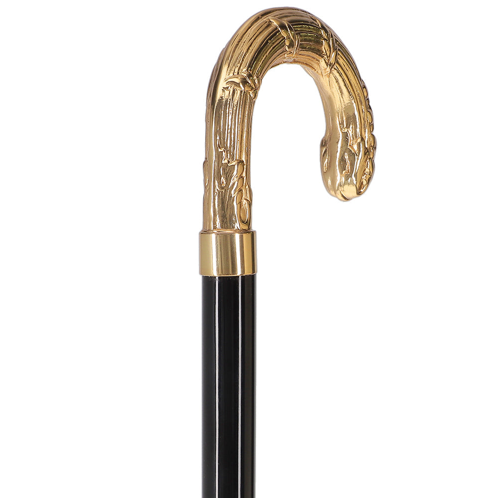 24K Gold Plated Ribbed Wheat Tourist Handle Walking Cane with Black Beechwood Shaft and Collar Antique Vintage Walking Canes - Tophatter Daily Deals