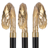 24K Gold Plated Ribbed Wheat Tourist Handle Walking Cane with Black Beechwood Shaft and Collar Antique Vintage Walking Canes - Tophatter Daily Deals