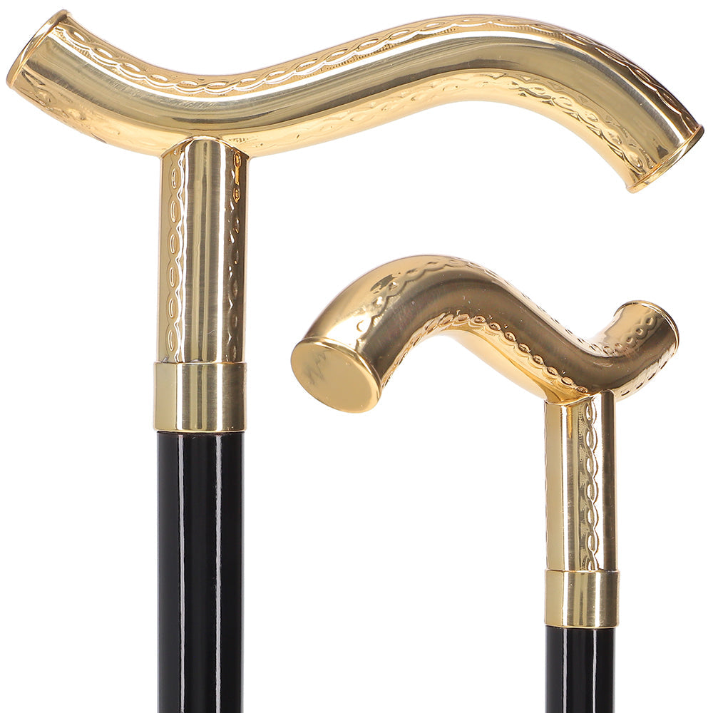 24K Gold Plated Fritz Braid Handle Walking Cane with Black Beechwood Shaft and Collar Antique Vintage Walking Canes - Tophatter Daily Deals