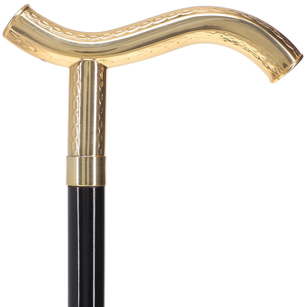 24K Gold Plated Fritz Braid Handle Walking Cane with Black Beechwood Shaft and Collar Antique Vintage Walking Canes - Tophatter Daily Deals