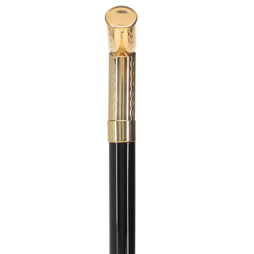 24K Gold Plated Fritz Braid Handle Walking Cane with Black Beechwood Shaft and Collar Antique Vintage Walking Canes - Tophatter Daily Deals