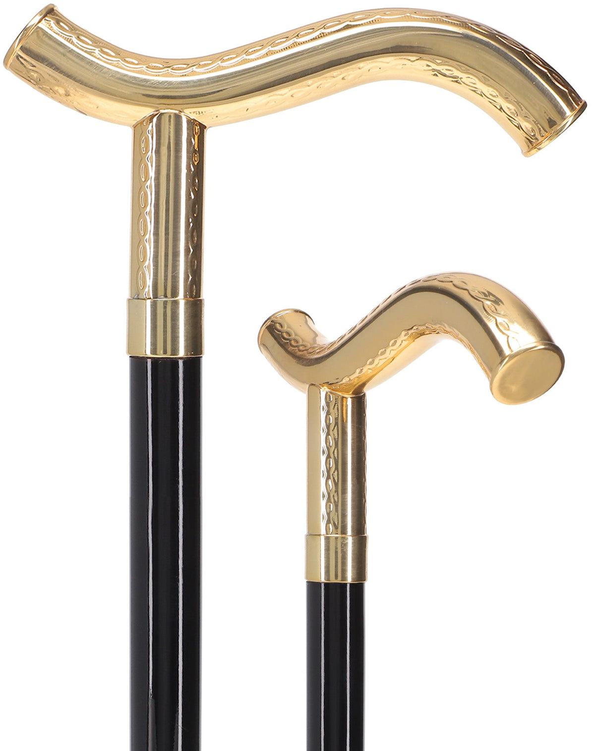 24K Gold Plated Fritz Braid Handle Walking Cane with Black Beechwood Shaft and Collar Antique Vintage Walking Canes - Tophatter Daily Deals