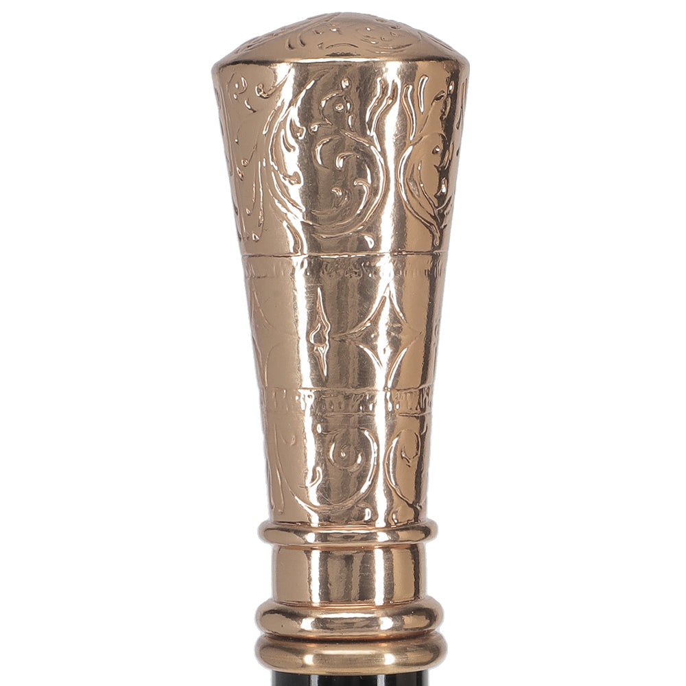 Gold Plated Petite Embossed Knob Handle Walking Cane w/ Black Beechwood Shaft & Collar Sterling Silver Canes - Tophatter Daily Deals