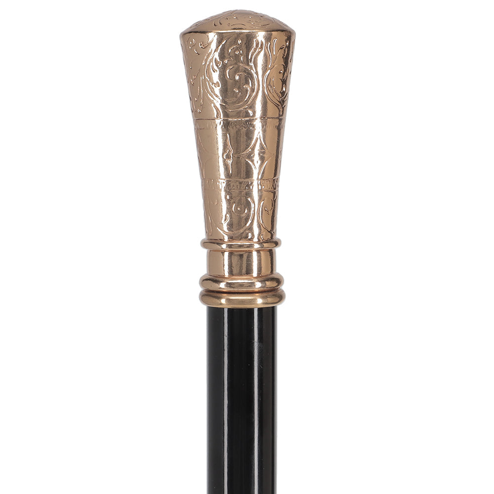 Gold Plated Petite Embossed Knob Handle Walking Cane w/ Black Beechwood Shaft & Collar Sterling Silver Canes - Tophatter Daily Deals
