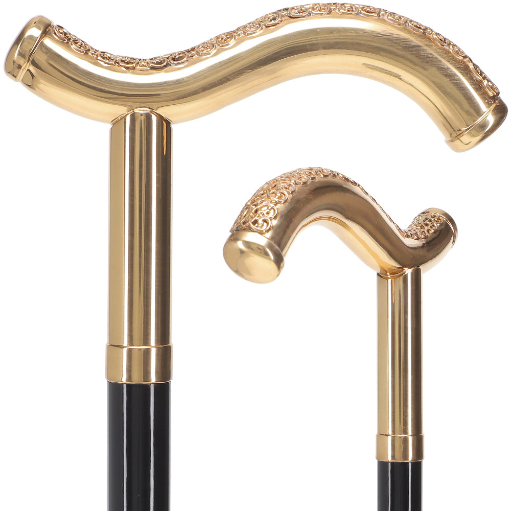 24K Gold Plated Tranquil Fritz Walking Cane w/ Black Beechwood Shaft & Collar - Tophatter Daily Deals