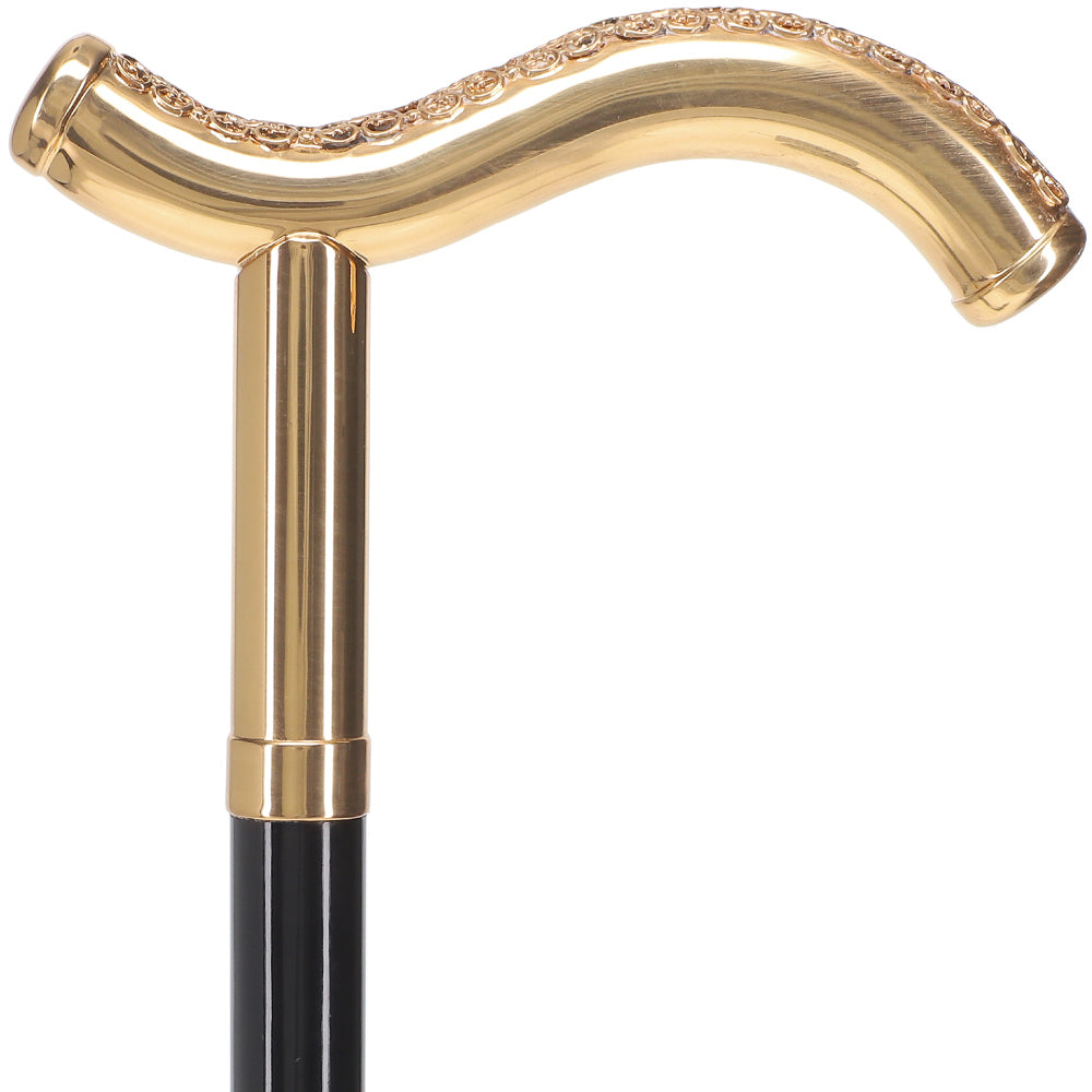 24K Gold Plated Tranquil Fritz Walking Cane w/ Black Beechwood Shaft & Collar - Tophatter Daily Deals