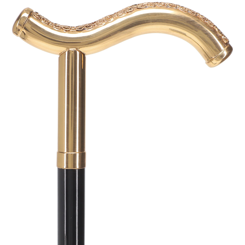 24K Gold Plated Tranquil Fritz Walking Cane w/ Black Beechwood Shaft & Collar - Tophatter Daily Deals
