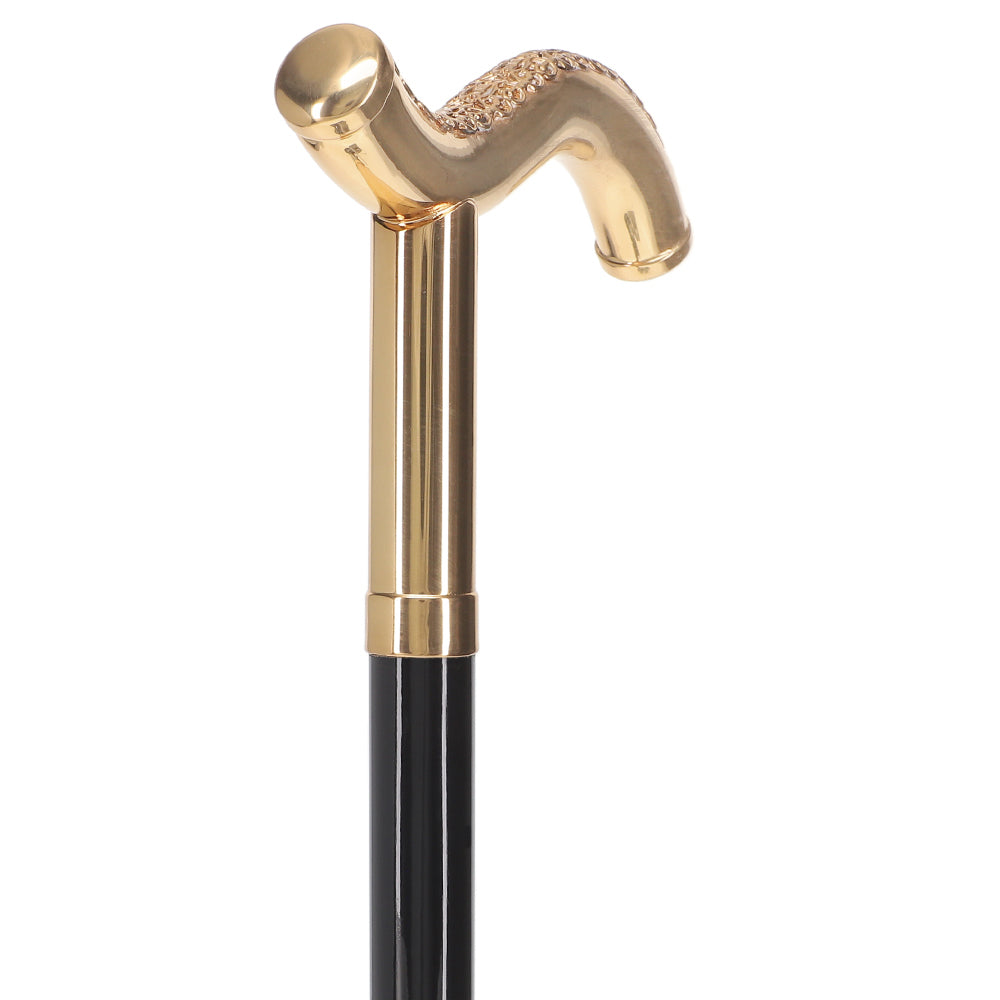 24K Gold Plated Tranquil Fritz Walking Cane w/ Black Beechwood Shaft & Collar - Tophatter Daily Deals