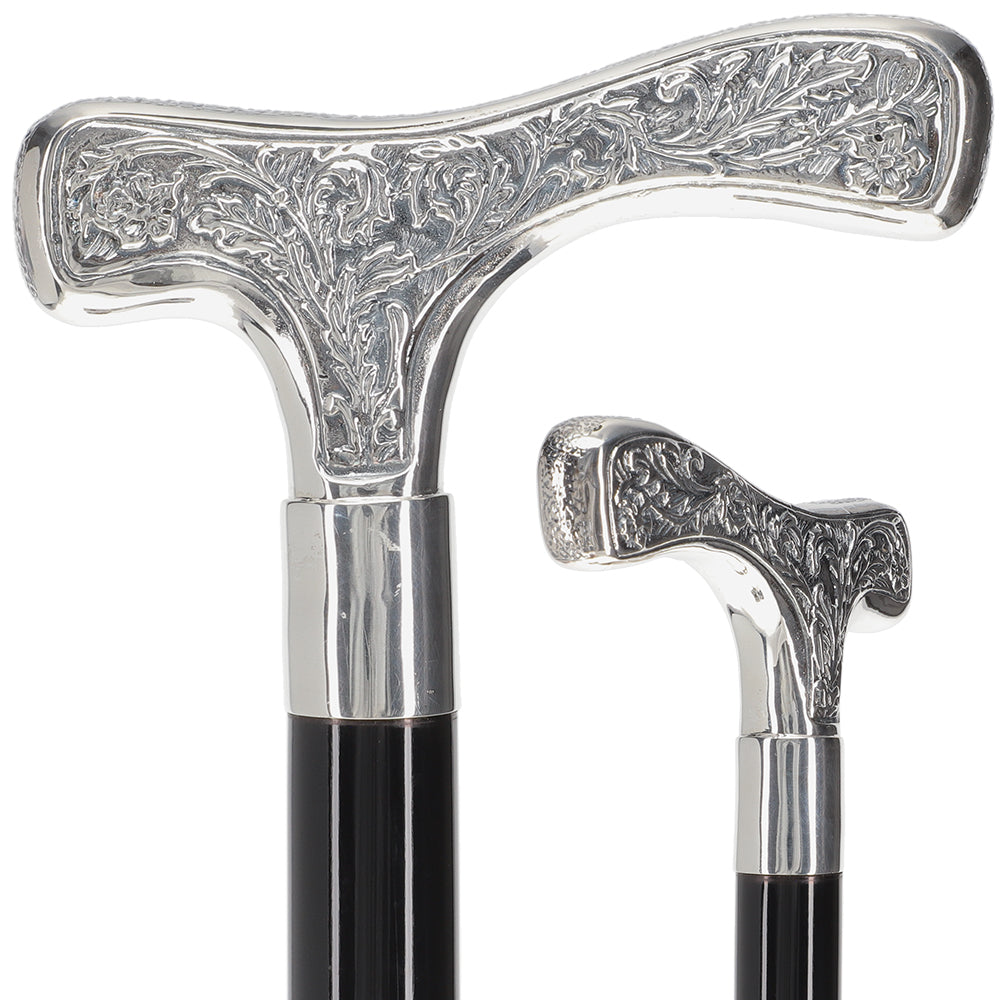 Italian Luxury 925r Embossed Fritz Cane - Antique Design Alpaca Silver Walking Sticks - Tophatter Daily Deals