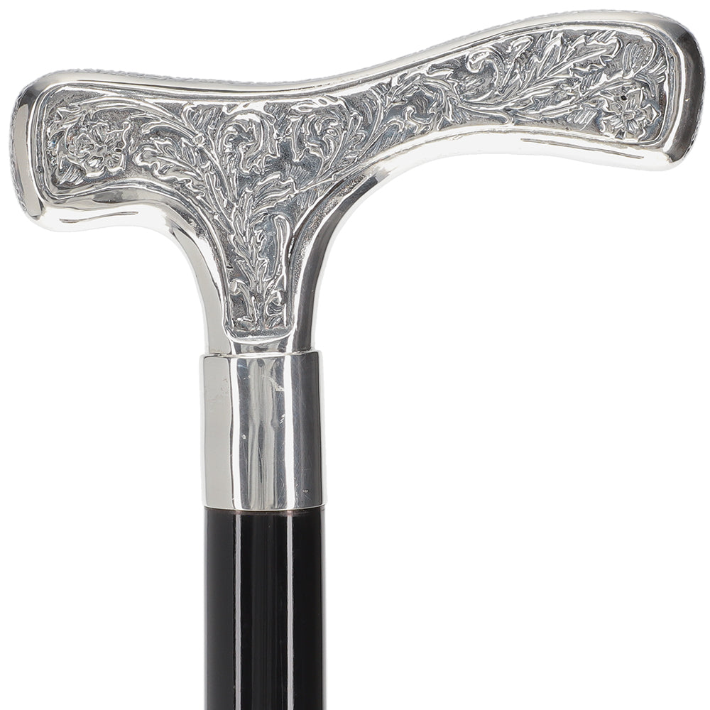 Italian Luxury 925r Embossed Fritz Cane - Antique Design Alpaca Silver Walking Sticks - Tophatter Daily Deals