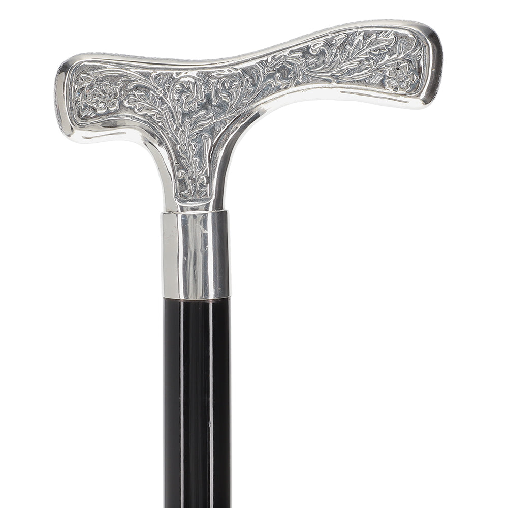 Italian Luxury 925r Embossed Fritz Cane - Antique Design Alpaca Silver Walking Sticks - Tophatter Daily Deals