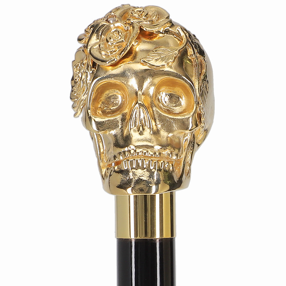 Italian Luxury: Skull with Roses Cane, 24K Gold Plated Alpaca Silver Walking Sticks - Tophatter Daily Deals